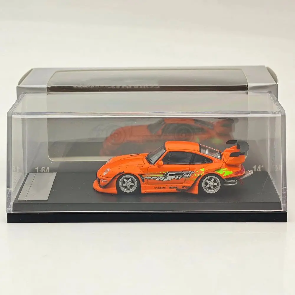 RWB 993 RAUH-Welt Low tail Orange Speed and Furious Diecast Metal Car Miniature Collection Toy Vehicle Models SW 1/64 Scale