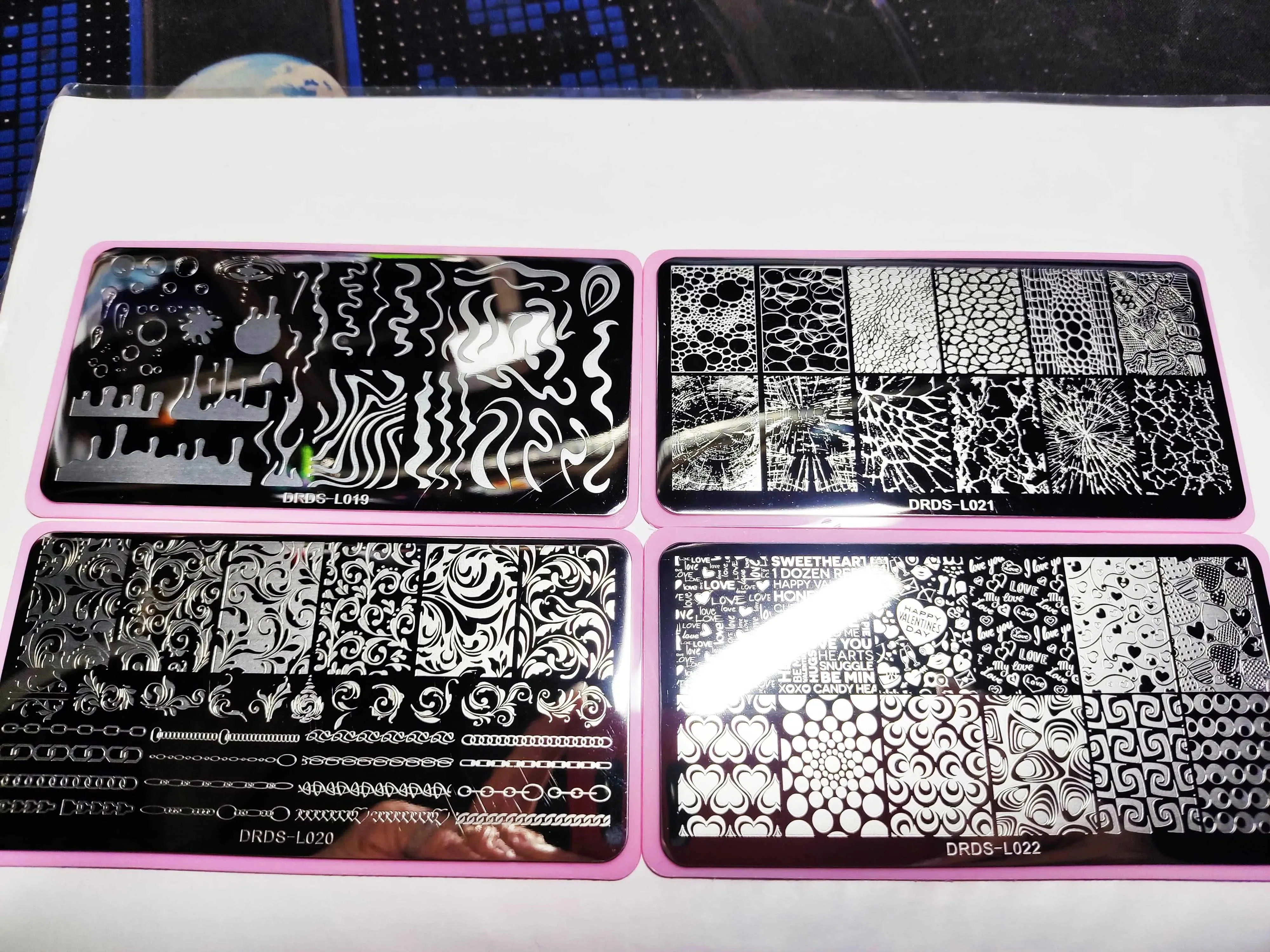 Plaques d'estampage d'ongles de fleur de ligne française, pochoir d'impression d'image de cœur/marbre/flore/ligne, modèles de tampons de manucure, outils *