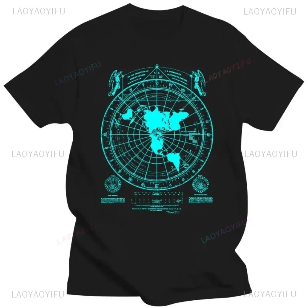 New Arrival Flat Earth Map World Order Printed Tees Fashion Casual Streetwear Hip-hop Hipster Loose O-neck Hot Sale Tops Tshirt