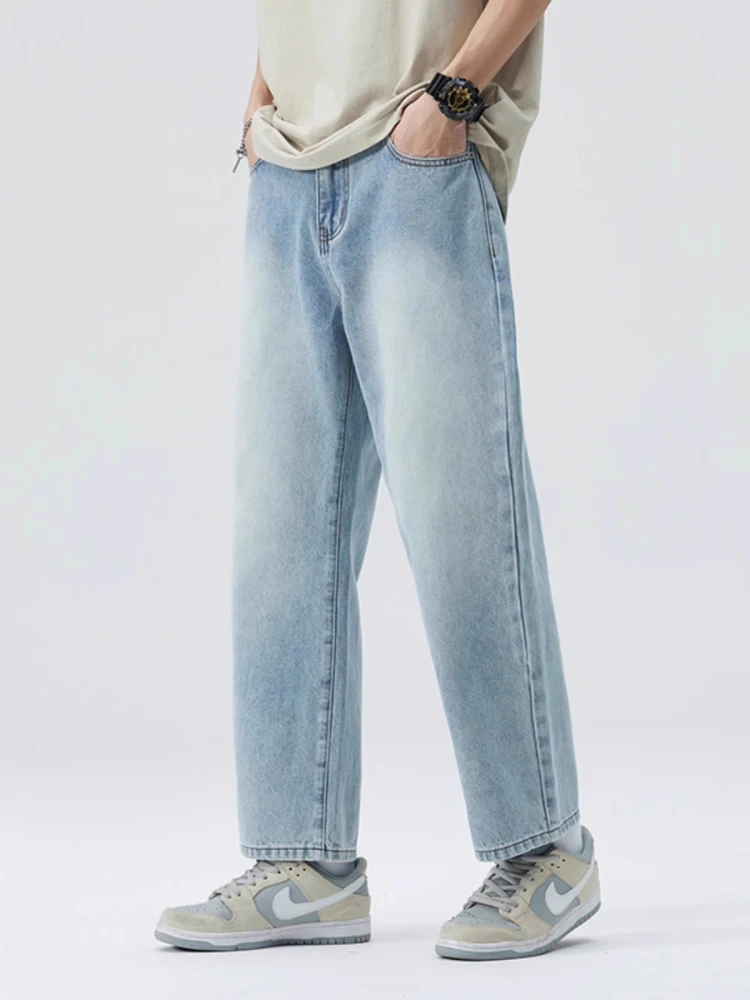 

Мужские летние тонкие джинсы GURBAKS в американском ретро-стиле, повседневные, свободного прямого кроя, из смесового хлопка и полиэстера, дышащие, комфортные