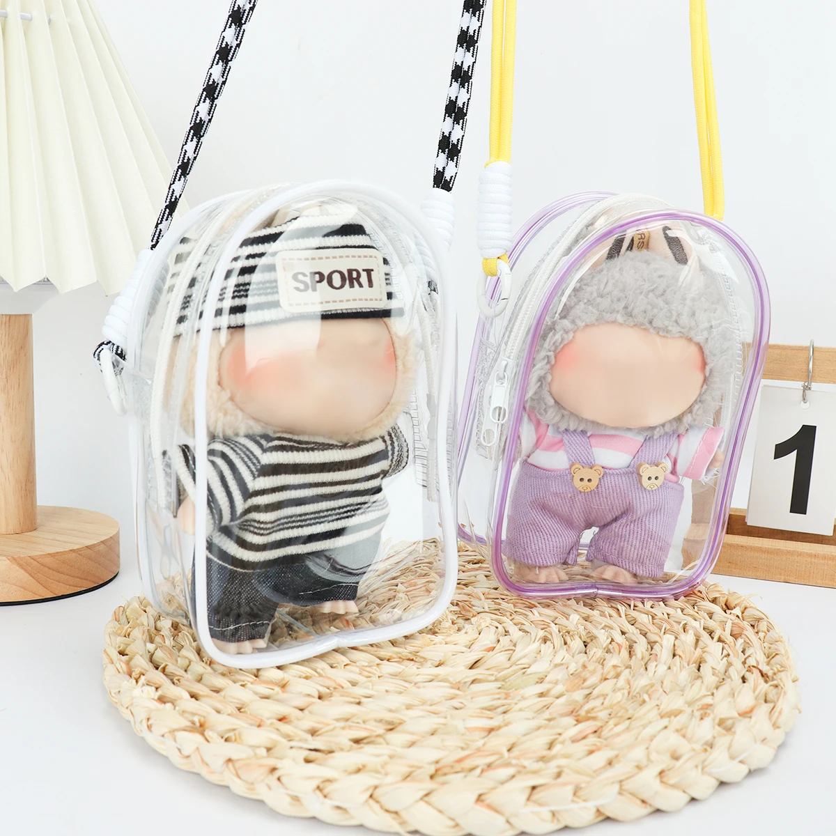 10-15cm Transparent Display Bag Protector Case for Toys & Dolls PVC Transparent Doll Carrying bag Outdoor Use Backpack sling