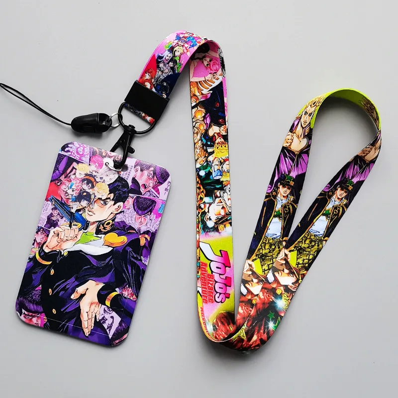 Anime JoJos Bizarre Adventure Lanyard Card Sets Keychain Cartoon Figure Pendant PVC Card Cover Keyring Jewelry Gift For Fans Acc