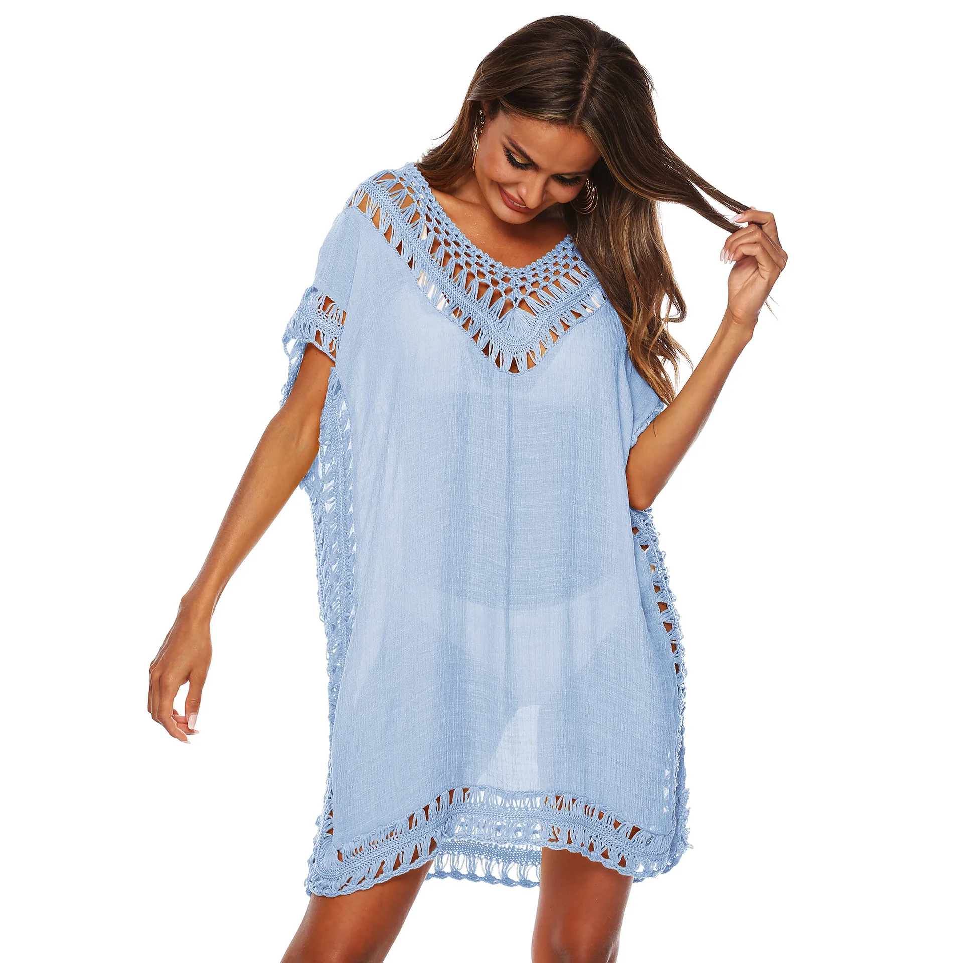 Vestido tipo pareo de playa de talla grande para mujer: túnica de ganchillo blanco y negro, pareo de bikini, pareo de traje de baño de verano