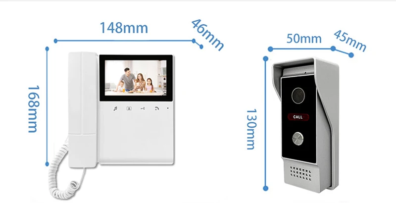 4.3inch IPS Screen  Wired Intercom Video Doorbell 1V1  Visual Door Peephole Viewer Door Phone Camera
