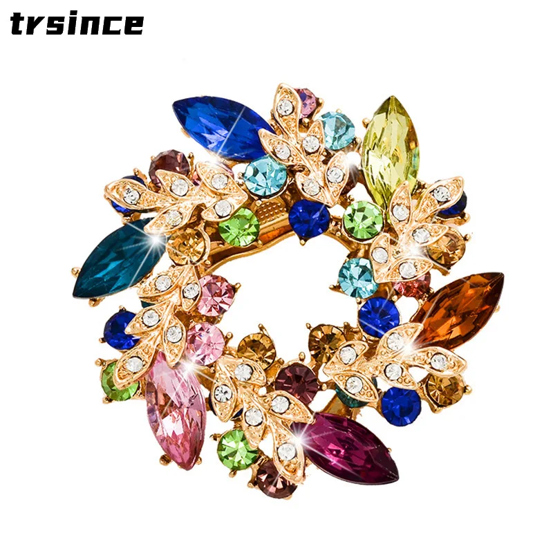 Rhinestone Brooches and Pins Scarf Clip Big Flower Crystal Brooch for Women Fashion Brooch Pin Jewelry Gifts