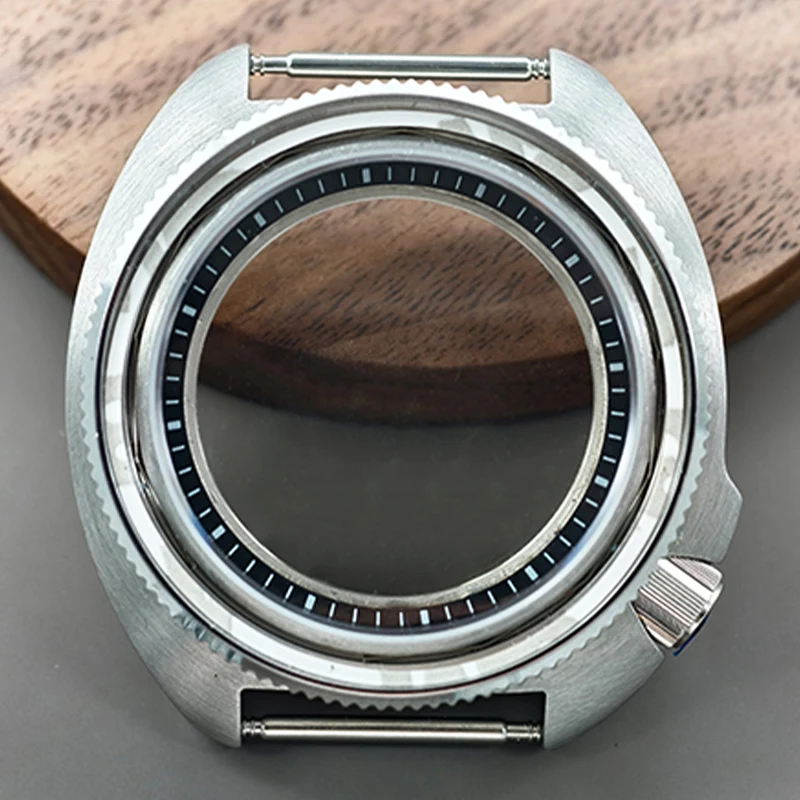 44mm 6105 Turtle Watch Case Sapphire Glass Fit Turtle 6105 6309 For 7S26 4R NH35 NH36 Movement Transparent Back Cover Watch Case