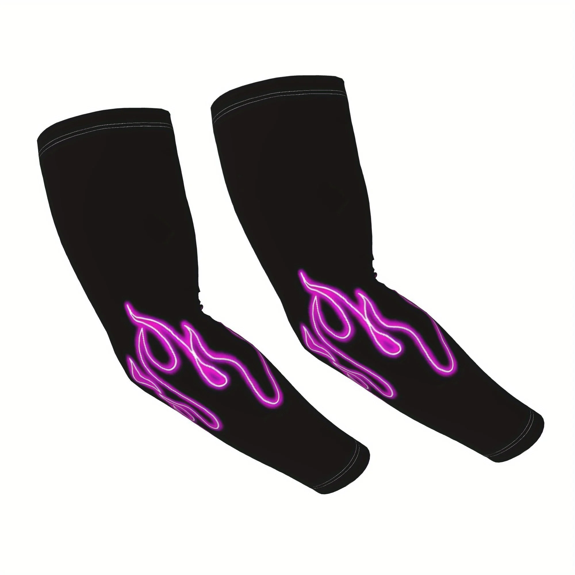 

Printed Sleeve Fuchsia Neon Flames Summer Sleeve Covers Thin Long Sleeves Extended Arm Protectors for Driving and Cycling