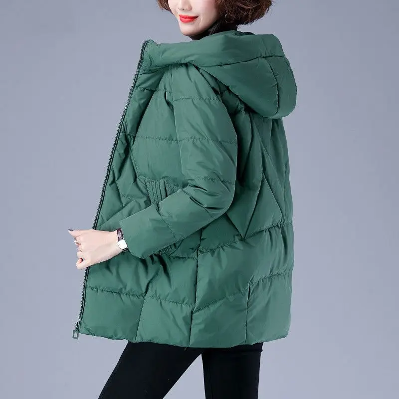 Winter Warm Big Size 4xl Hooded Parkas Coats Women Loose Mid Length Down Cotton Overcoats Thicken Snow Wear Jackets