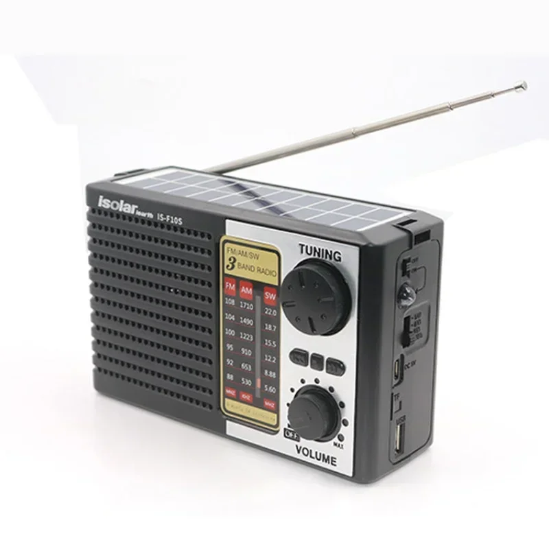 

Portable Rechargeable Outdoor Solar Panel Charging Usb Tf Music Player Fm Am Sw 3 Band Radio with BT Speaker and LED Light