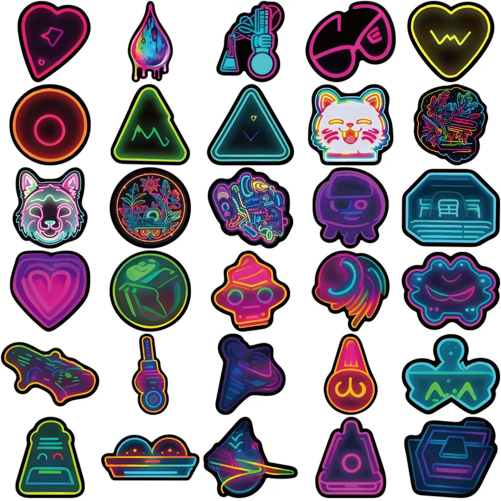 ملصقات على شكل نيون مكونة من 60 قطعة - ديكور نابض بالحياة للعناصر اليومية والأدوات الإلكترونية (متجر Anime Worlds)