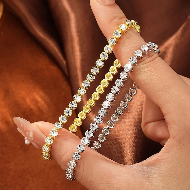 Rrjzz Brillantes 3mm D-Farbe Voll-Moissanit Bubble Bezel Set Damen Armband Labor-Imitationsdiamant Charm Tennis Armband Schmuck – Detail 11