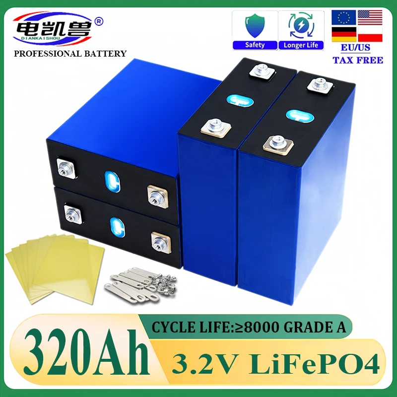 3.2V 320AH Brand New Lifepo4 Battery 8000 Cycles Rechargeable Batteries DIY 12V 24V 48V RV EV Boat Golf Cart Yacht Van Cell Pack