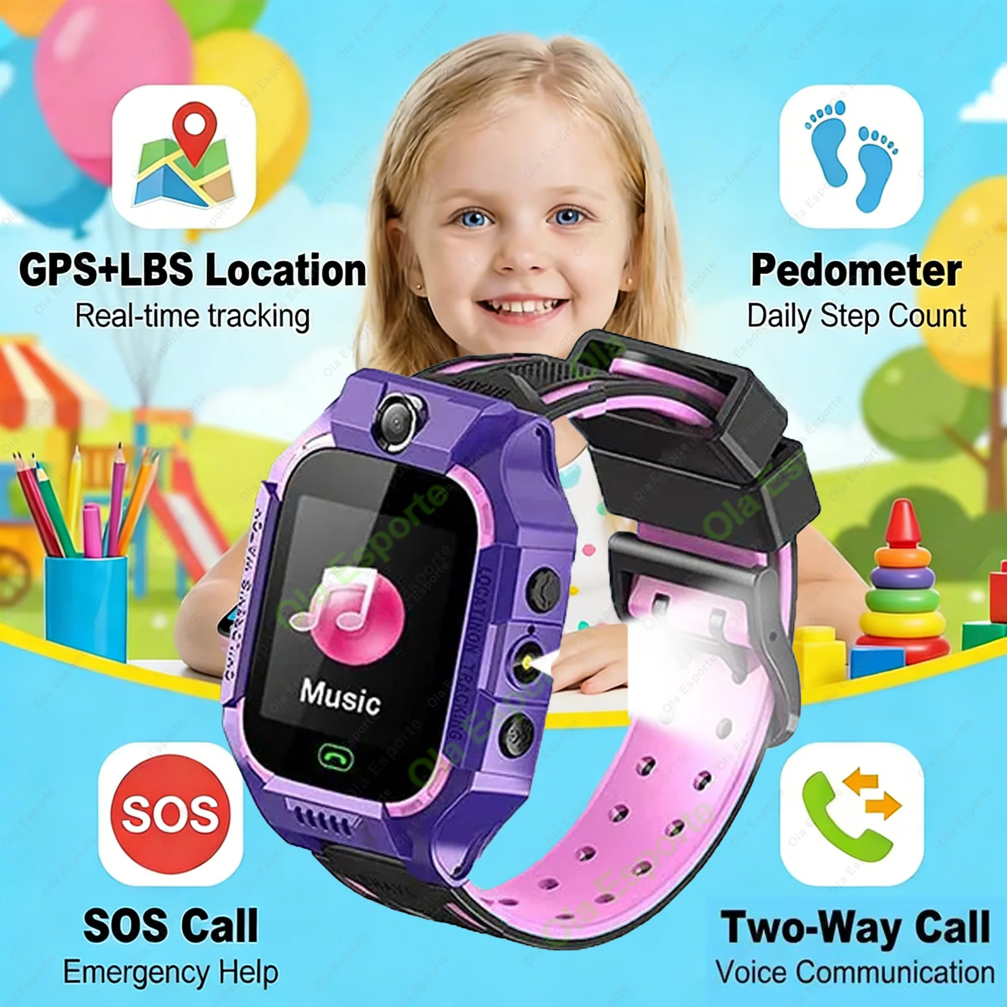 

2G Kids Smart Watch GPS Tracker, Voice Chat Camera Outdoor Flashlight SIM Card for Calls, SOS Call Birthday Gift for Girls Boy