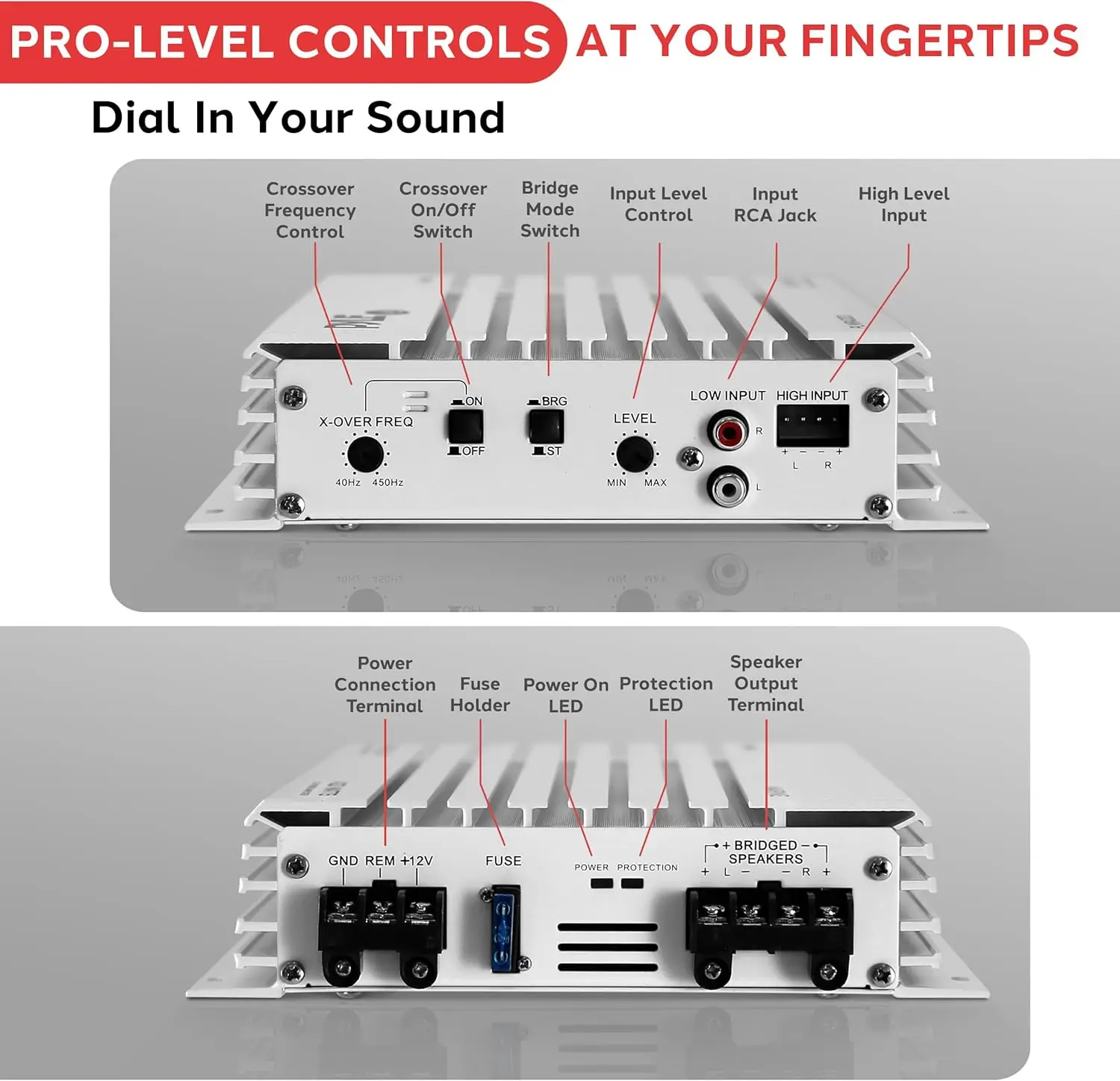 

Amplifier Upgraded Elite Series 400 Watt 2 Channel Bridgeable Audio Amplifier- Waterproof, Dual MOSFET Power Supply