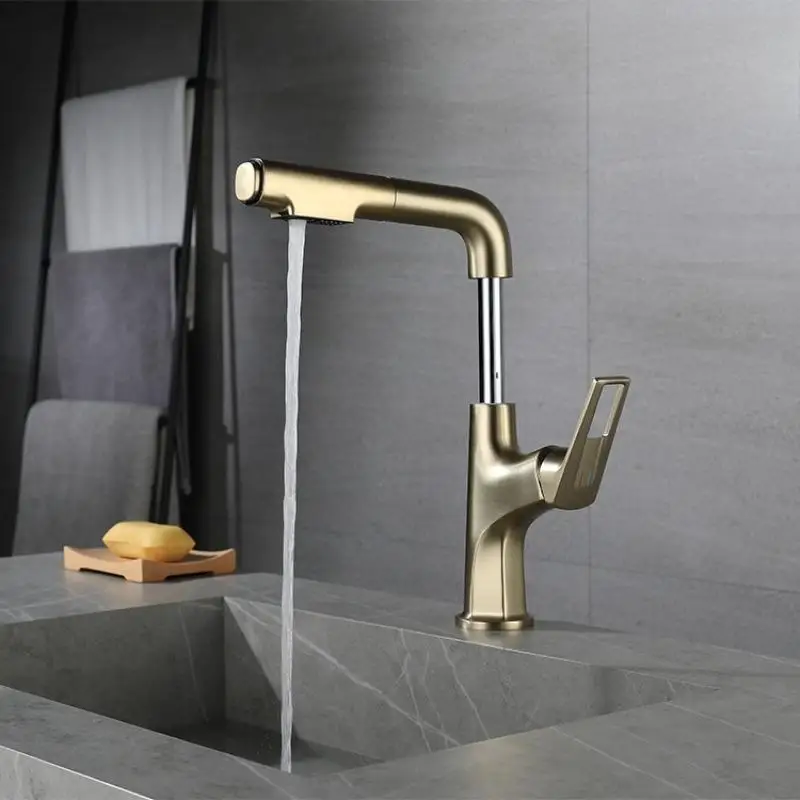 

Pull Out Brass Kitchen Sink Faucet Basin Faucet Lift Up Down Sprayer Hot Cold Water Mixer Tap 360° Rotatable Faucet For Bathroom