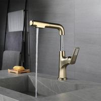 Pull Out Brass Kitchen Sink Faucet Basin Faucet Lift Up Down Sprayer Hot Cold Water Mixer Tap 360° Rotatable Faucet For Bathroom