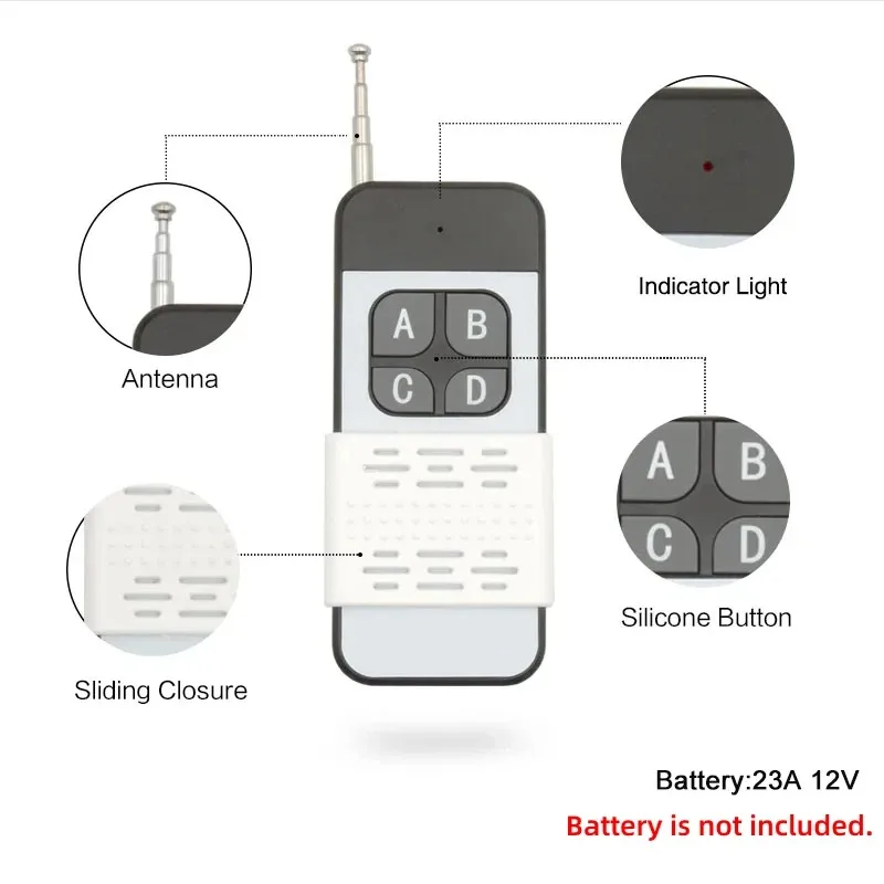 433MHz Remote Control Long Range 1000m Wireless Transmitter DC12V 4CH RF Receiver Universal For Garage/Gate/Motor/Light/Lamp