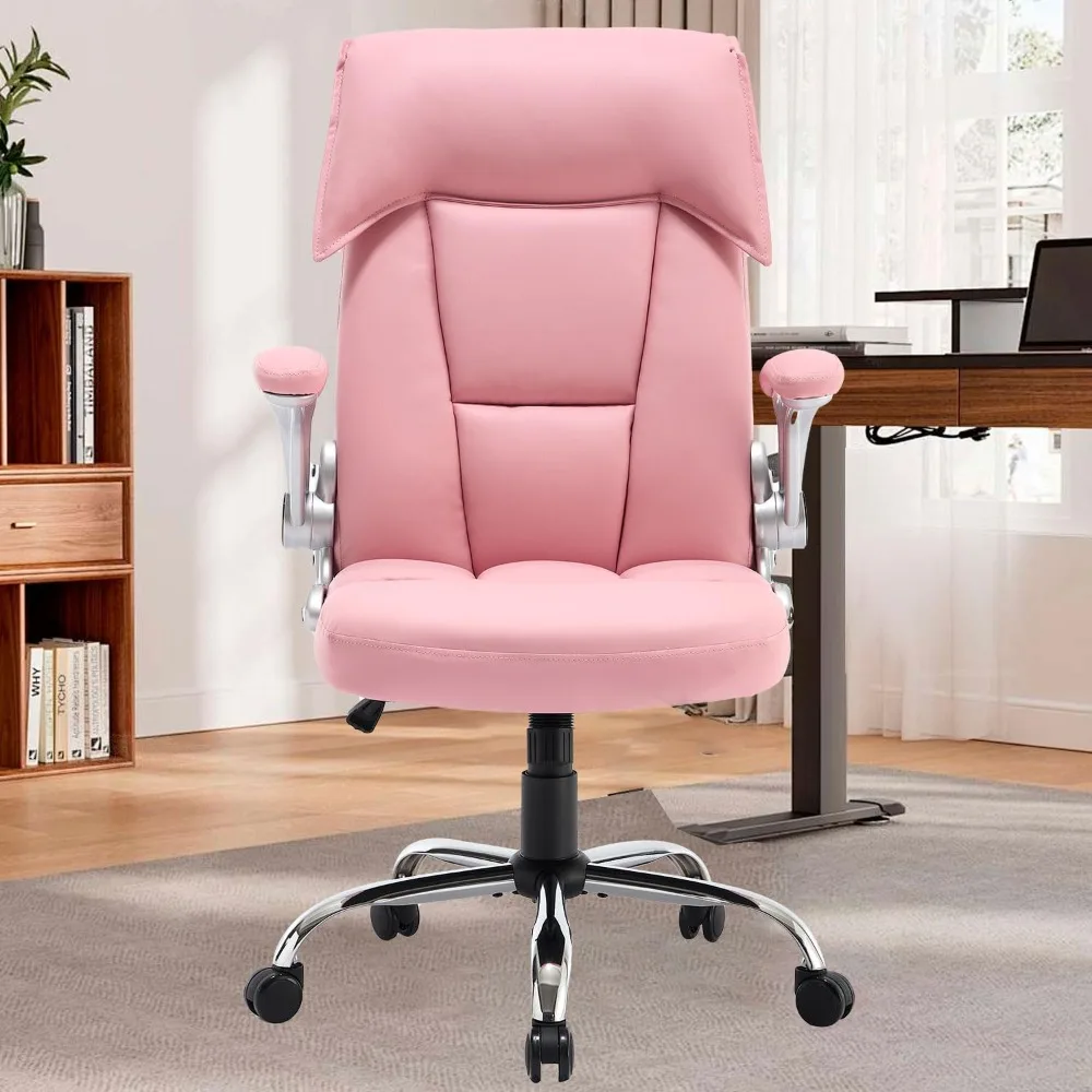 350lbs Ergonomic Executive Office Chairs with Flip up Arms Padded Headrest PU Leather Height Adjustable Comfy Rocking Desk Chair