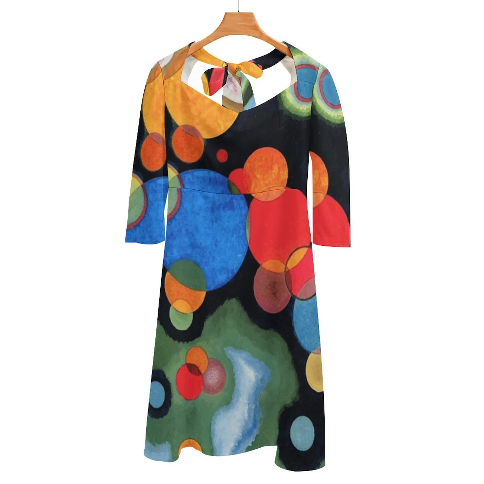 Kandinsky - Deepened Impulse Famous Abstract Painting Back Lacing Backless Dress Square Neck Dress Evening Party Dresses Midi