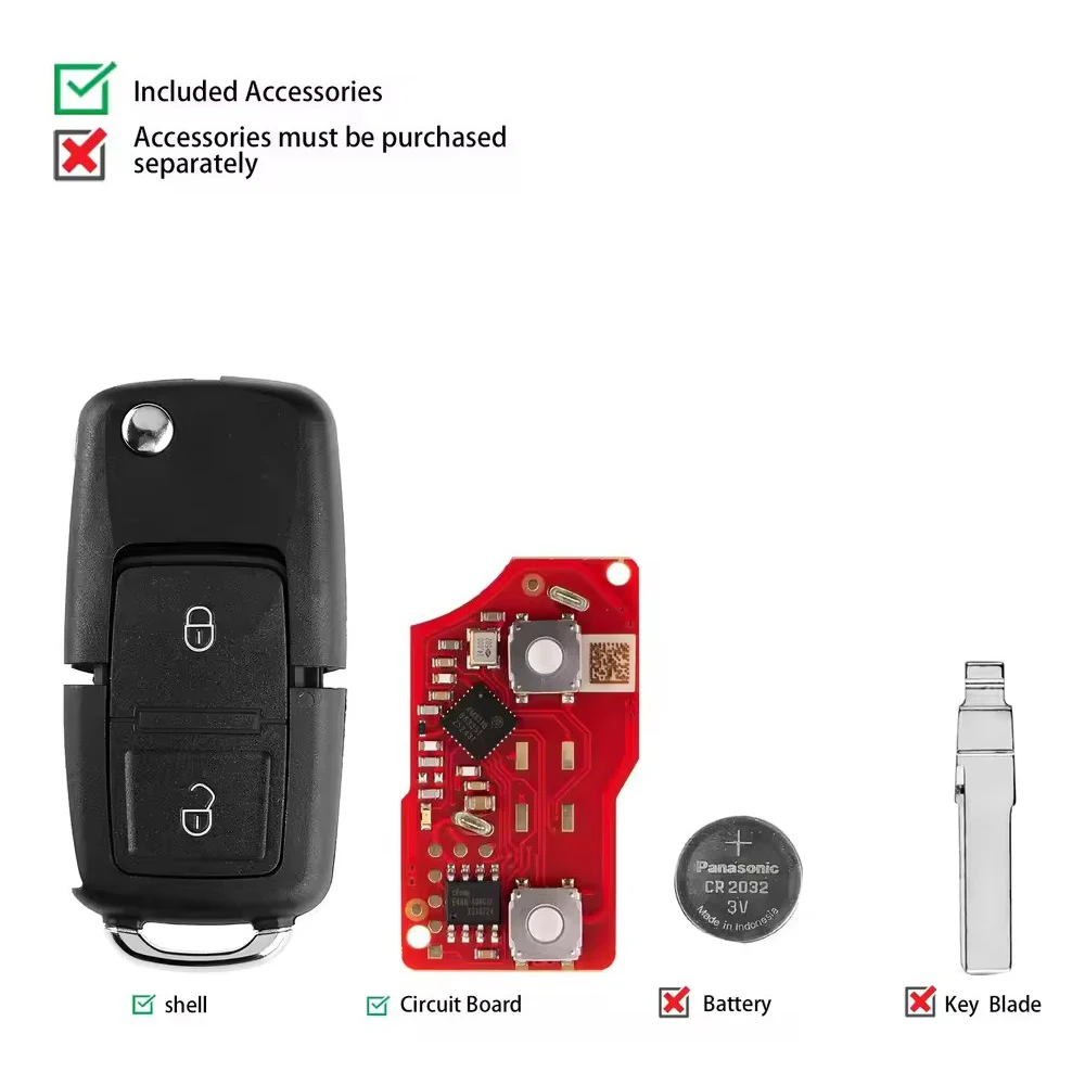 5 ピース/ロット Xhorse XKB528EN 第 2 世代ワイヤーリモート B5 スタイル 2 ボタン英語版