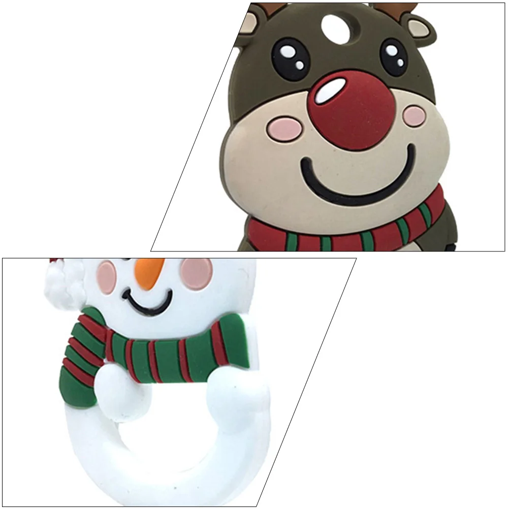 

2pcs Christmas Teether Toys Babies Food Grade Silicone Xmas Molar Rod Cartoon Themed Teeth Stick Chew Durable Safe Practical