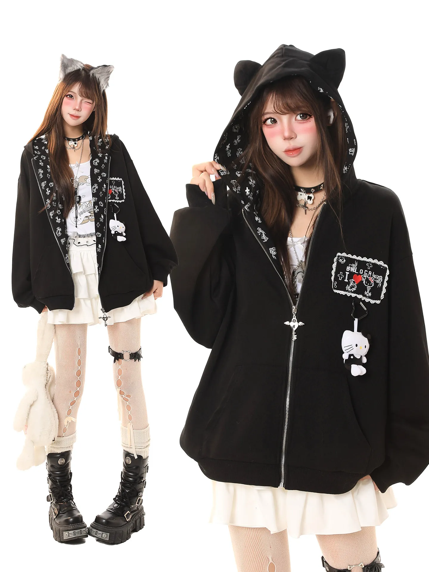 

Модная женская толстовка с мультяшным принтом Sweet Cool Girl, весенняя, свободного кроя, повседневная, очень красивая, на молнии