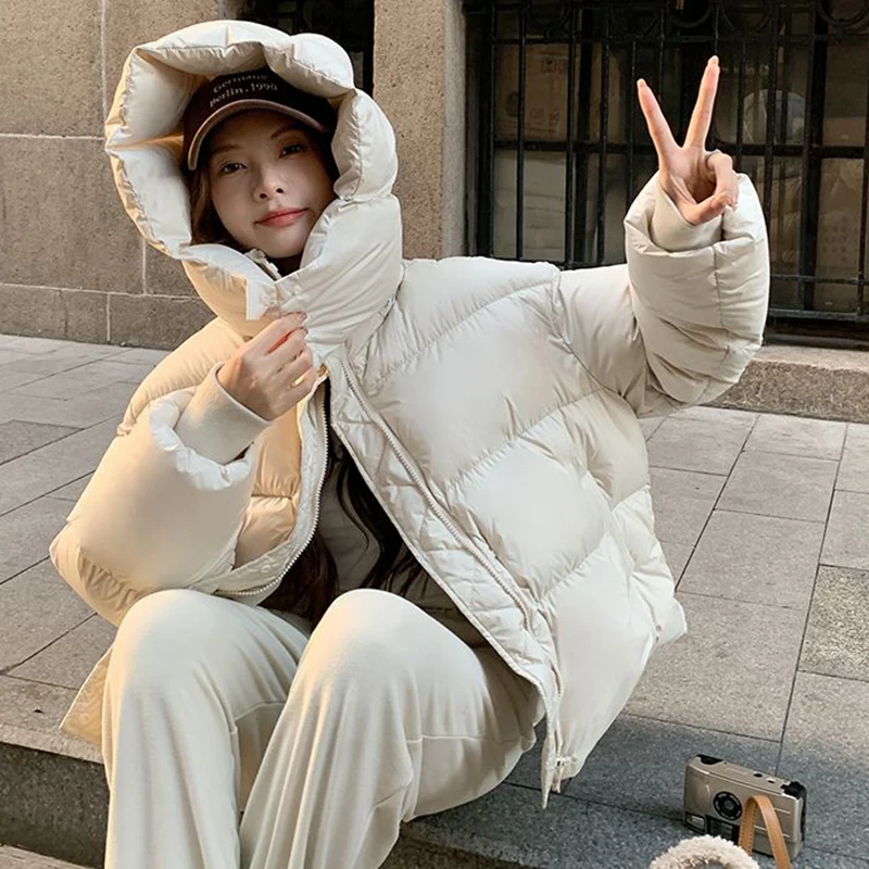 High Street Down Cotton Cropped Parkas Women 2024 Winter Fashion Hooded Thickened Puff-Feel Bread Jacket Woman Korean Coats