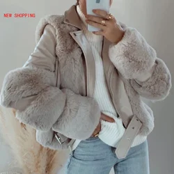 Abrigo de piel de oveja de retales para mujer, chaqueta de motocicleta de manga larga, abrigo grueso y cálido de invierno, lujoso