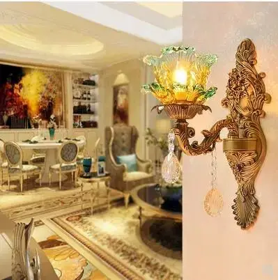 Gold Bronze European crystal wall lamp living room   Bedside Lamp  romantic peacock blue wall lamp