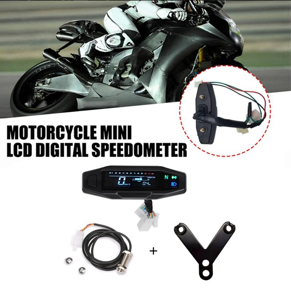 Moto LCD Speedometer Mini Meter Odometer Electric Injection Carburetor Instrument with Bracket for Russian KR200