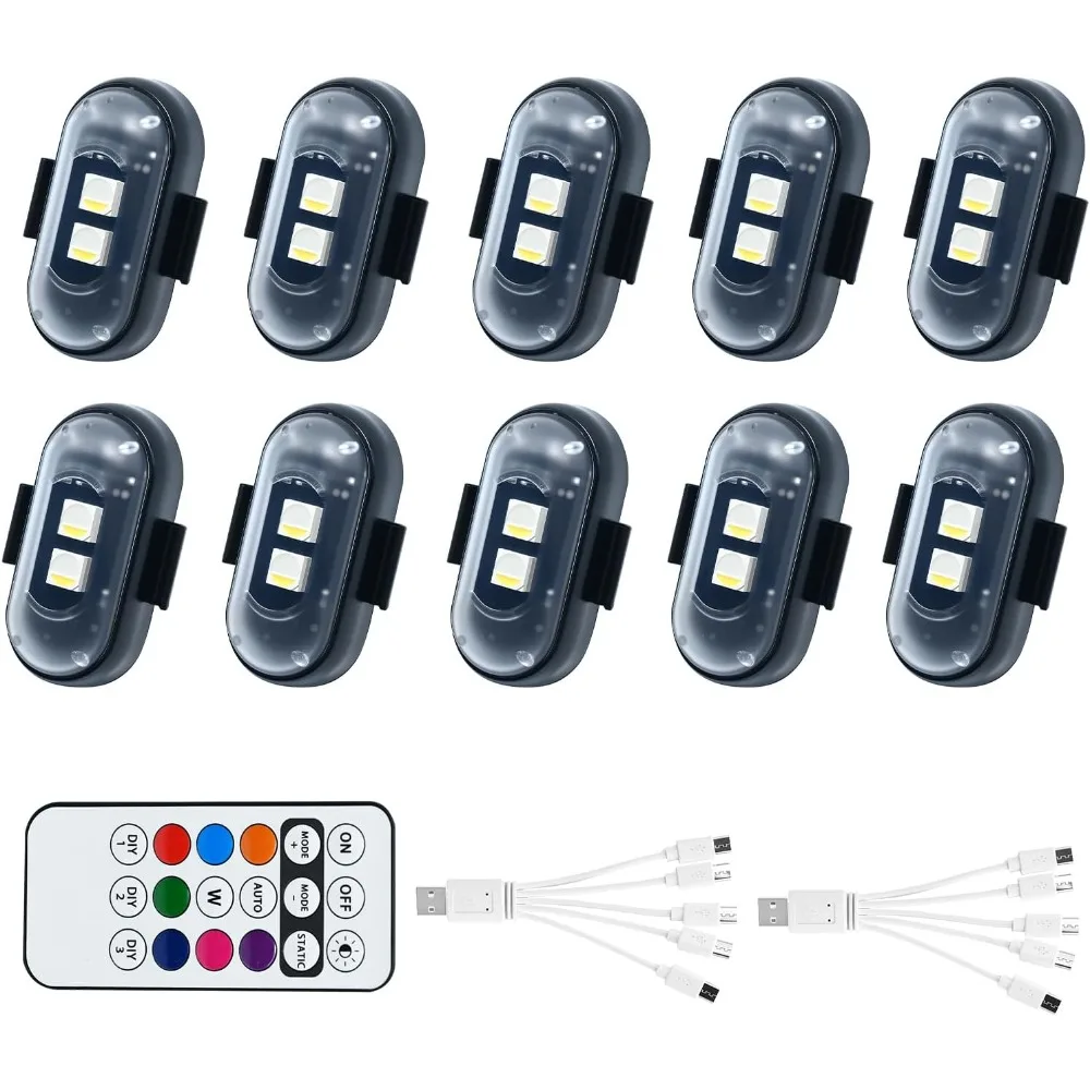

10pcs wireless led lights for car with remote control, high brightness wireless led strobe light 8 colors usb charge ip65 waterp