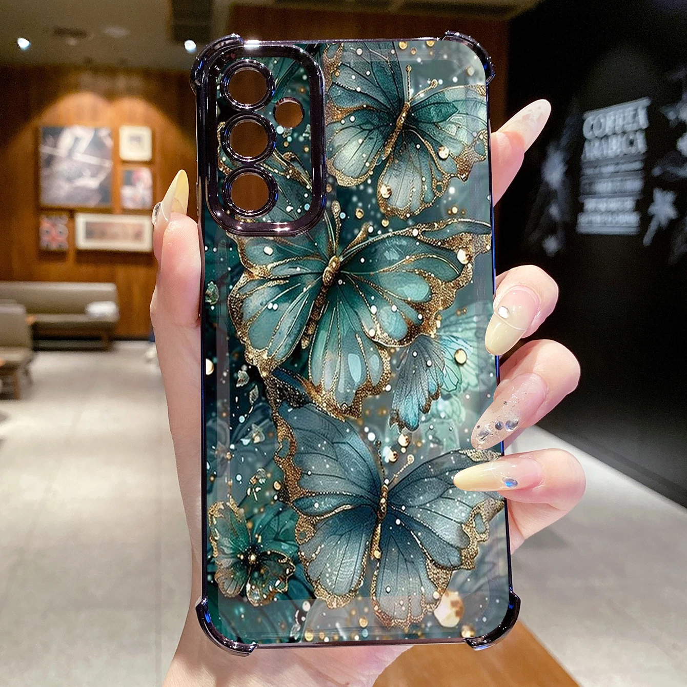 Compatiable with Samsung Galaxy A15 A05 A35 A55 A14 A34 A56 A36 A06 A16 Luxury Flower Butterfly Plating Case Anti Drop Cover view 6