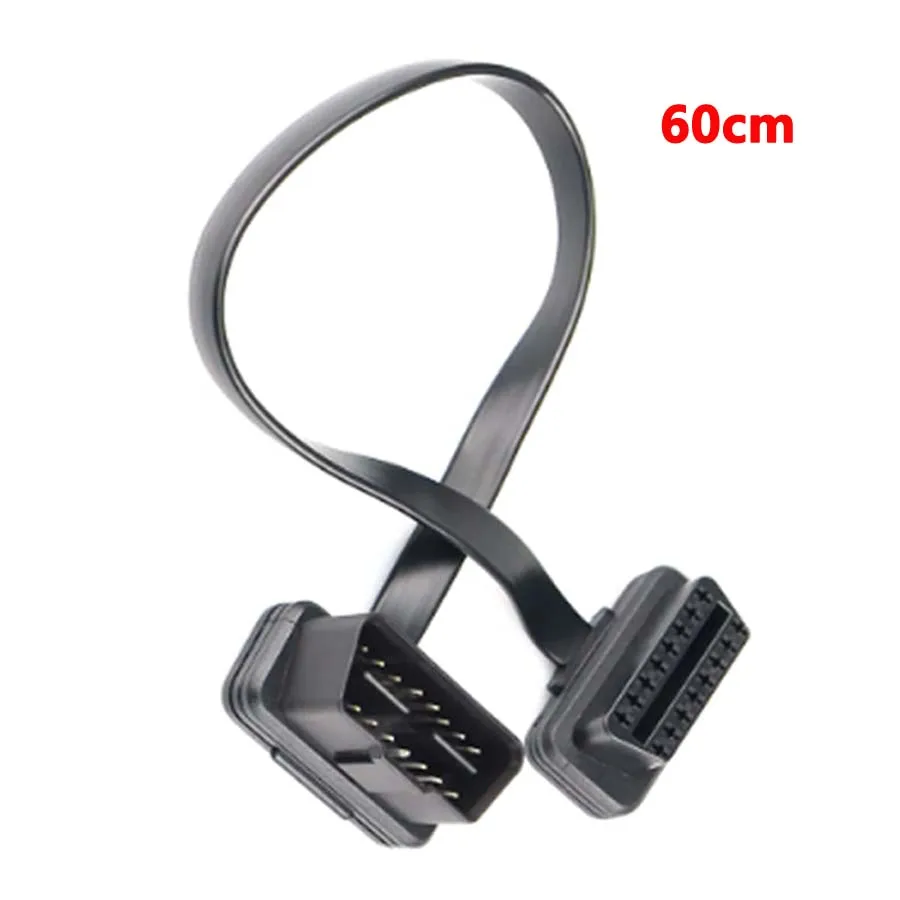 30cm/60cm Option Flat Thin OBD2 16Pin Extender Male To Female OBD 16 Pin Adapter Elbow OBDII ELM327 Extension Connector Cable