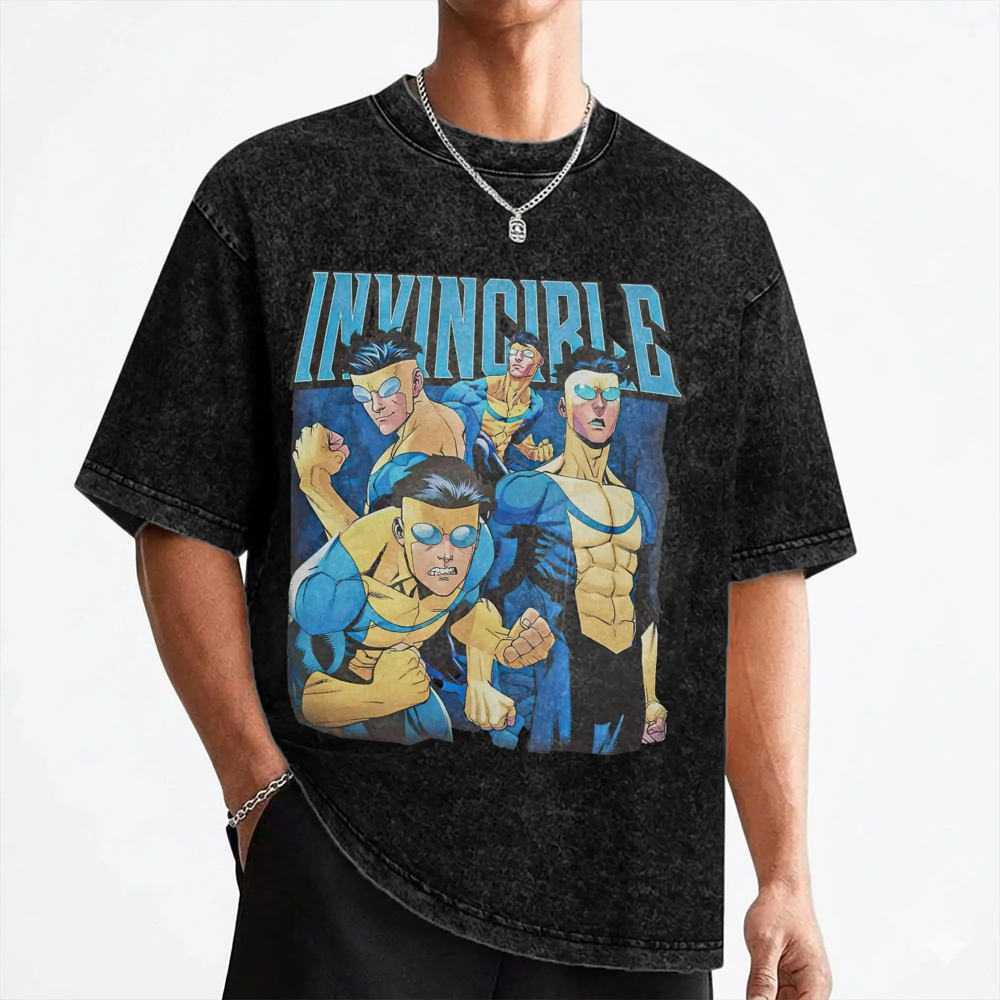 Invincible Mark Grayson Vintage Washed Tshirts Men's 100%Cotton Clothes Novelty  Round Neck Short Sleeve