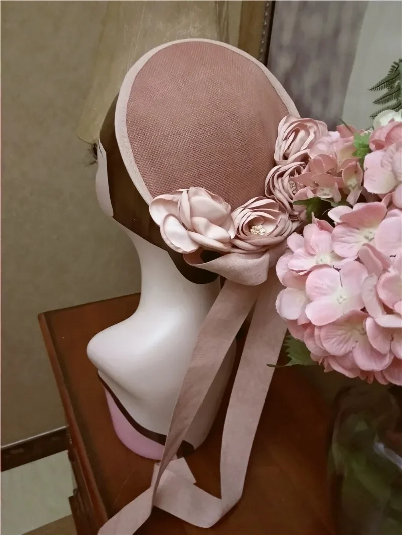 Pink Flower  Medieval Formal Hats Vintage Women Fedoras  Bonnet Girls Cosplay Photo Props Floral l Fascinator Chapeau