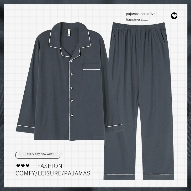 Ensembles de pyjamas à manches longues pour hommes, cardigan en coton doux, vêtements de maison solides, vêtements de nuit décontractés pour hommes, printemps, automne