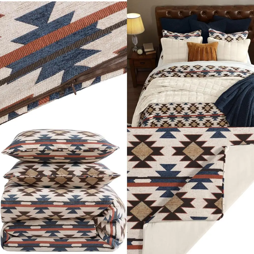 3 Piece Queen Chenille Aztec Bedding Set