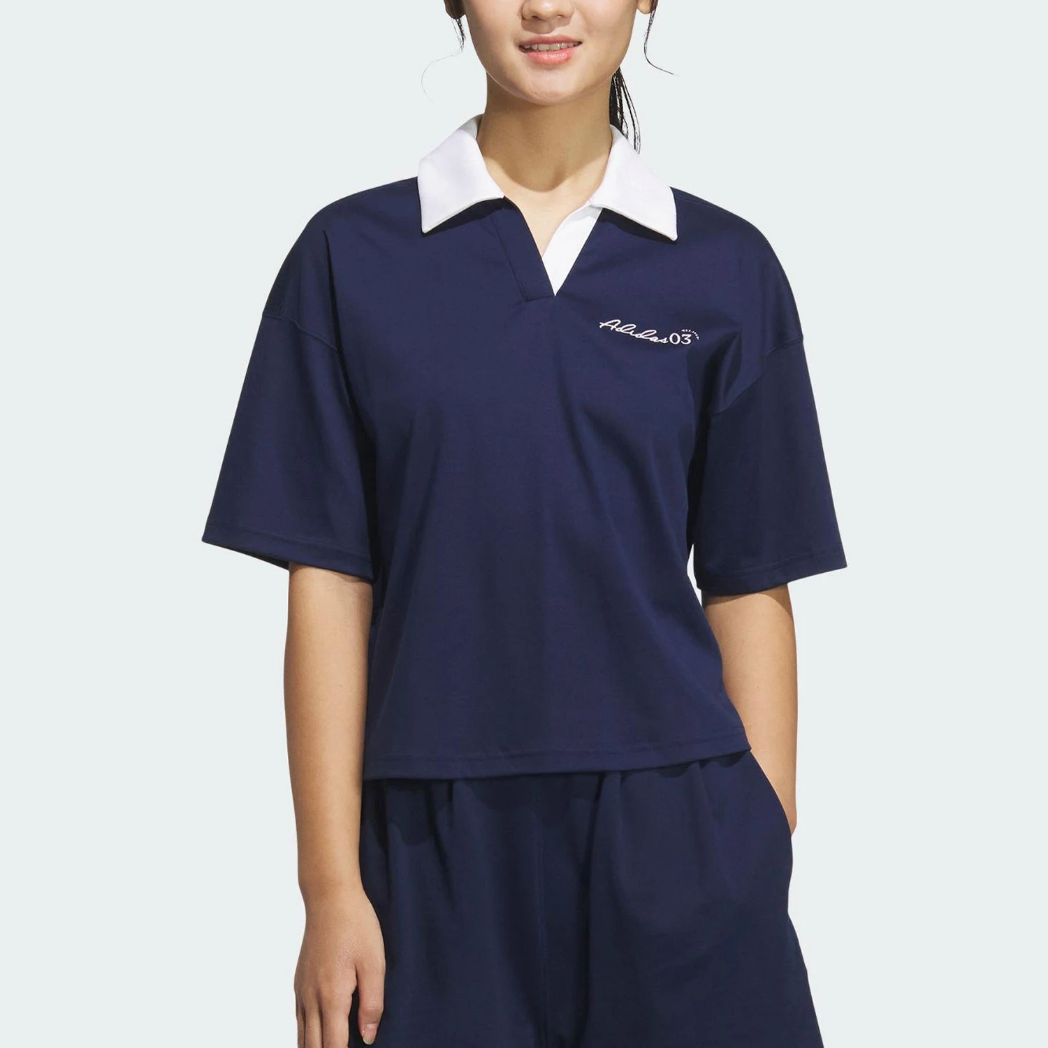 

Adidas genuine 2025 Summer Women's Crop Collar Casual T-shirt JZ5845