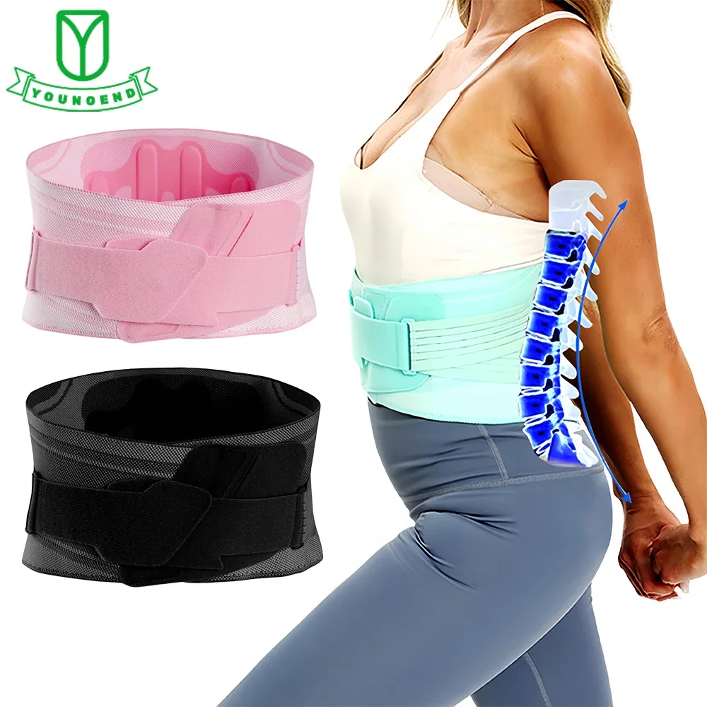 Breathable Back Support Brace with 3D Massage Lumbar Pad & 4 Flexible Support for Women Men, Lower Back Pain, Lifting At Work