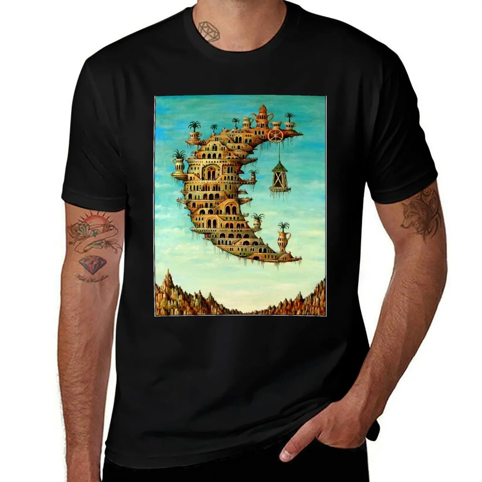 Vintage Living on the Moon Abstract Painting Print T-Shirt Casual Trendy Streetwear Tee Shirt