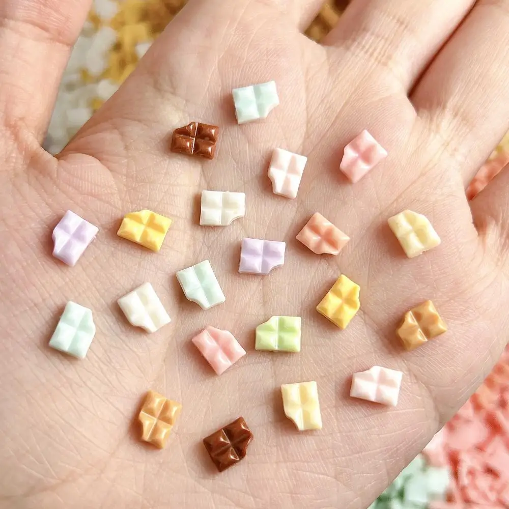 60PCS Mini Colorful Chocolate Resin Nail Charms Cute Luminous Glossy Notch Chocolate Nail Art Decorations DIY Nails Accessories