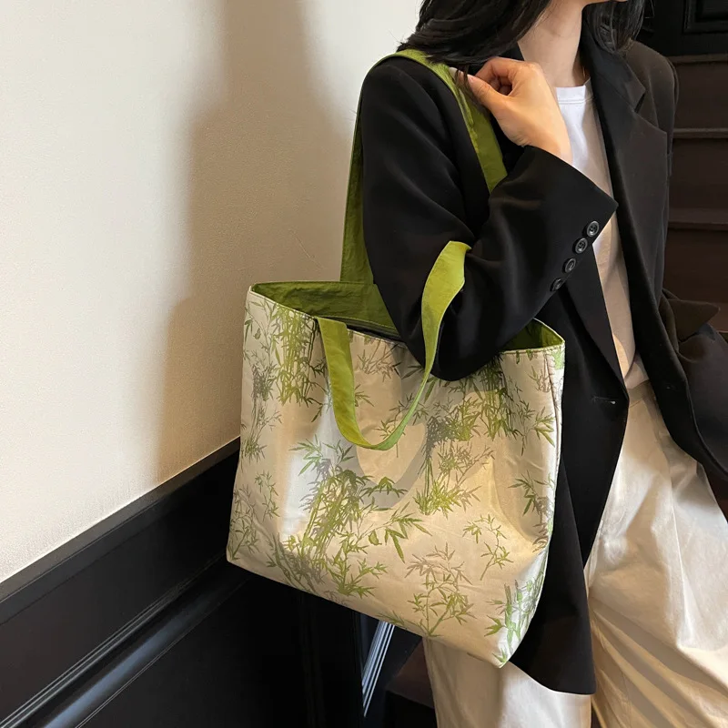 

2025 New Chinese Style Tote Bag Women Large Capacity Shopping Bag Elegant Commuter Shoulder Purse Fashionable Crossbody Handbag