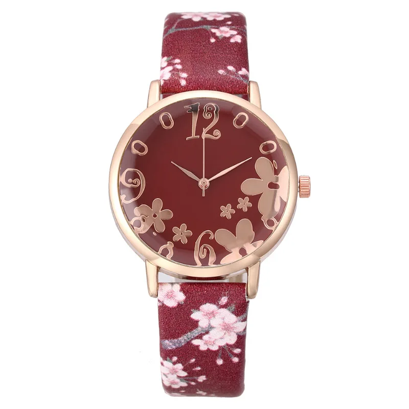 Reloj Digital de flores para mujer, pulsera de cuarzo con correa, moda europea y americana