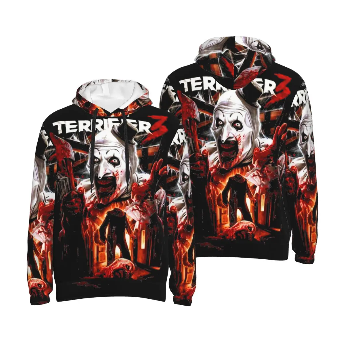 Terrifier 3 Heads Will Roll Pocket Hoodie Men Women Sweatshirt 3D Print Horror Film Hoodies Hoodie Pullover Long Sleeve Shirts