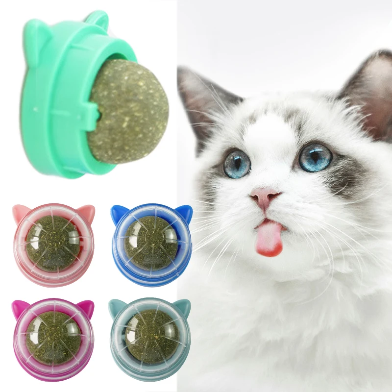 1Pcs Natural Catnip Cat Wall Stick-on Ball Toy Treats Healthy Removes Hair Balls to Promote Digestion Grass Snack Pet Supplies