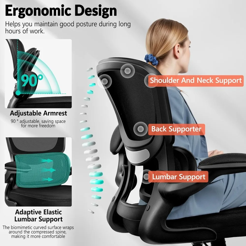 Chaise de bureau ergonomique en maille avec support lombaire et accoudoirs réglables