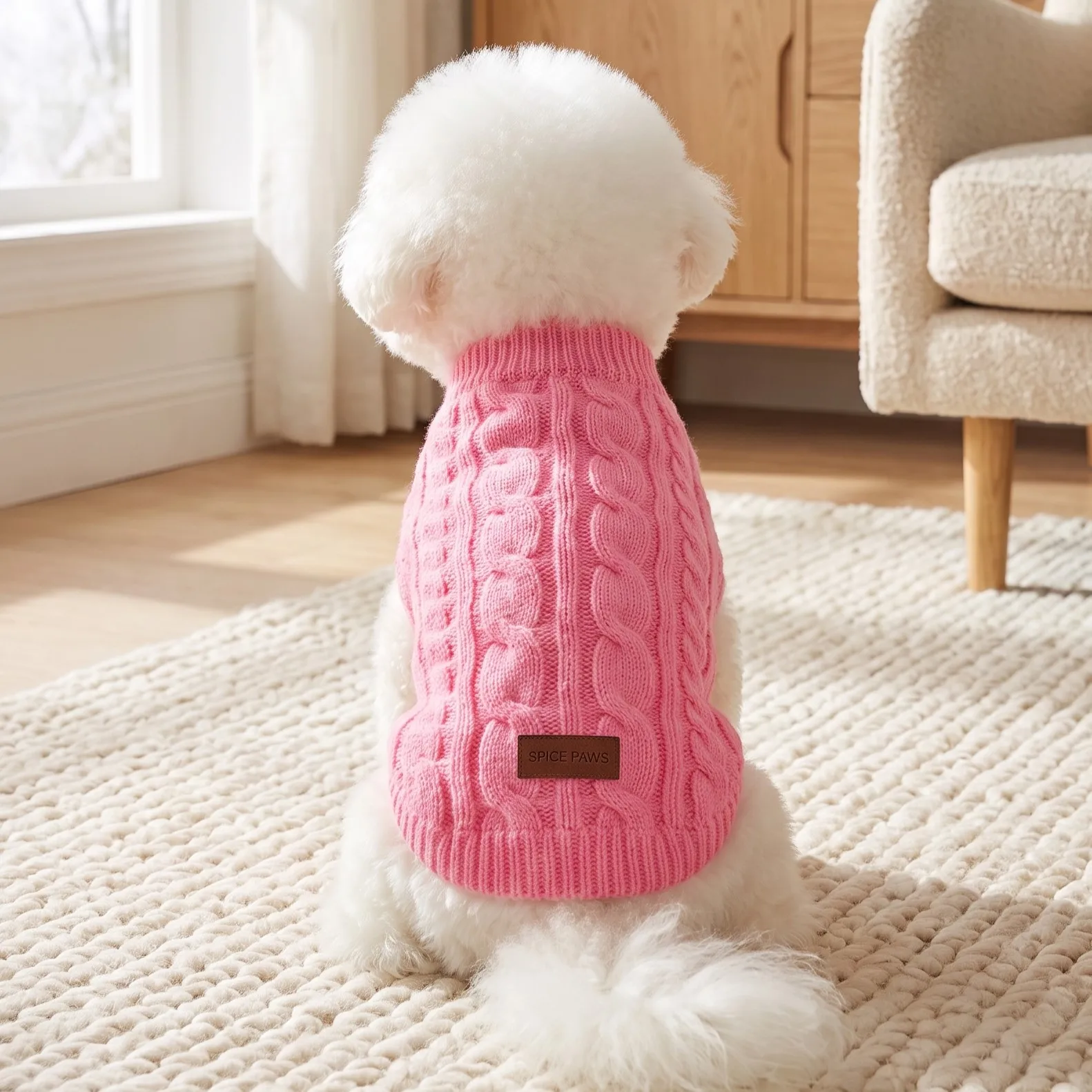 Hundepullover, gestrickte Weste für Haustiere, geflochtene Hundekleidung im Stil von „Fried Dough Twists“, warmer Mantel für Haustiere für Herbst und Winter, Kleidung für kleine Hunde. – Detail 16
