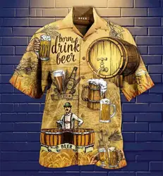 Men's Shirts Beer 3d Print Shirt Men Fashion Single-Breasted Short Sleeve Hawaiian Beach Casual Blouse Clothes Teen