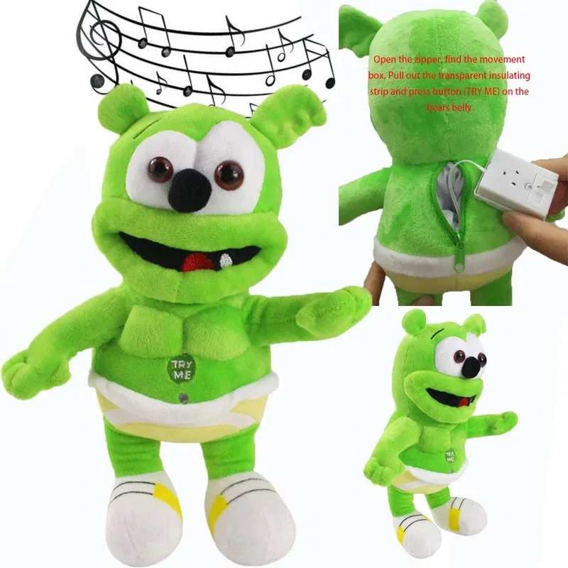 Singing Gummy Plush Toys Music Bear Stuffed Dolls Peluche Sounding Bear Plushie Toys for Kids Christmas Birthday Gifts