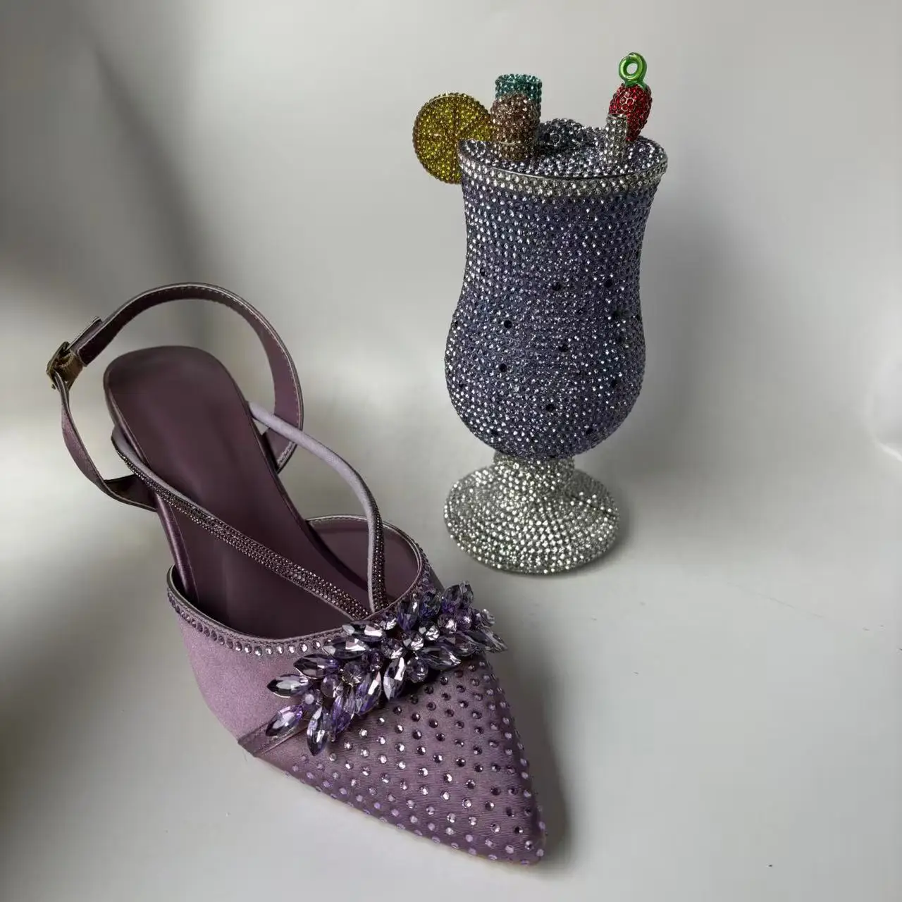 

LNATISNOVA Women's Rhinestone Pumps Lady Pointed Toe Shoes And clutch purse for Women Party High heeled Shoes and Bags Gem